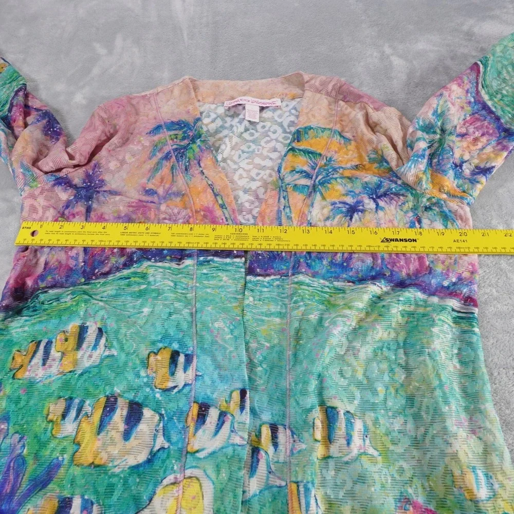 Leoma Lovegrove Open Cardigan Womens L Colorful Fish Print Casual Ruched Sleeve - Picture 5 of 12